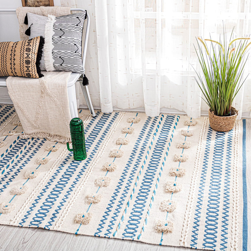 Tapis Berbère Blanc et Bleu