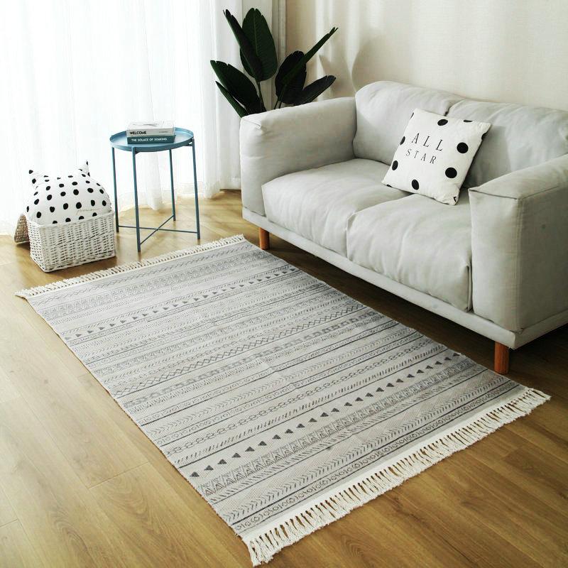 Tapis Coton Tissé Blanc