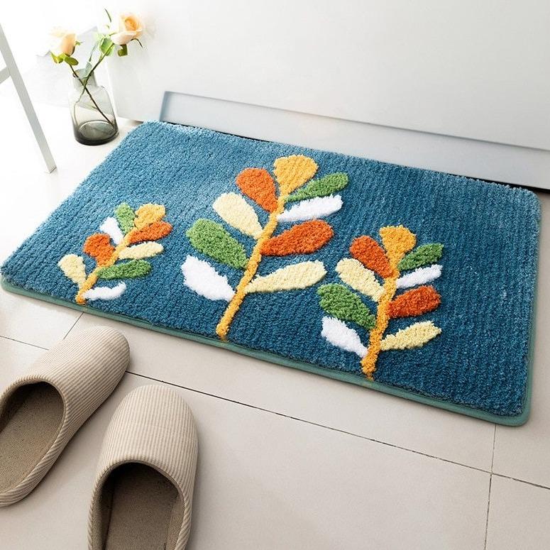 Tapis de Bain Fleurs Bleu