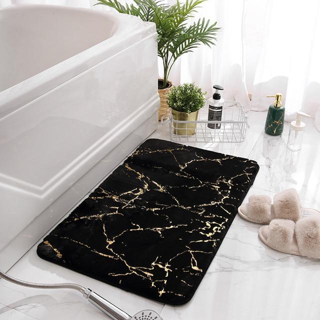 Tapis de Bain Noir et Doré