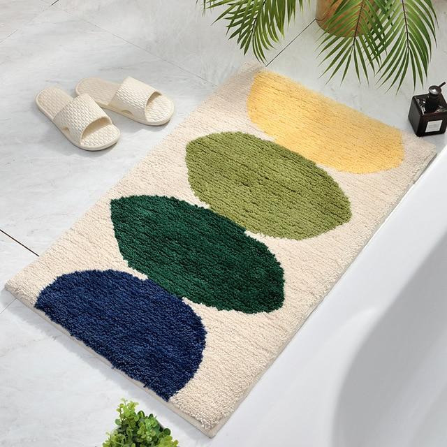 Tapis de Bain Vert et Blanc Coton