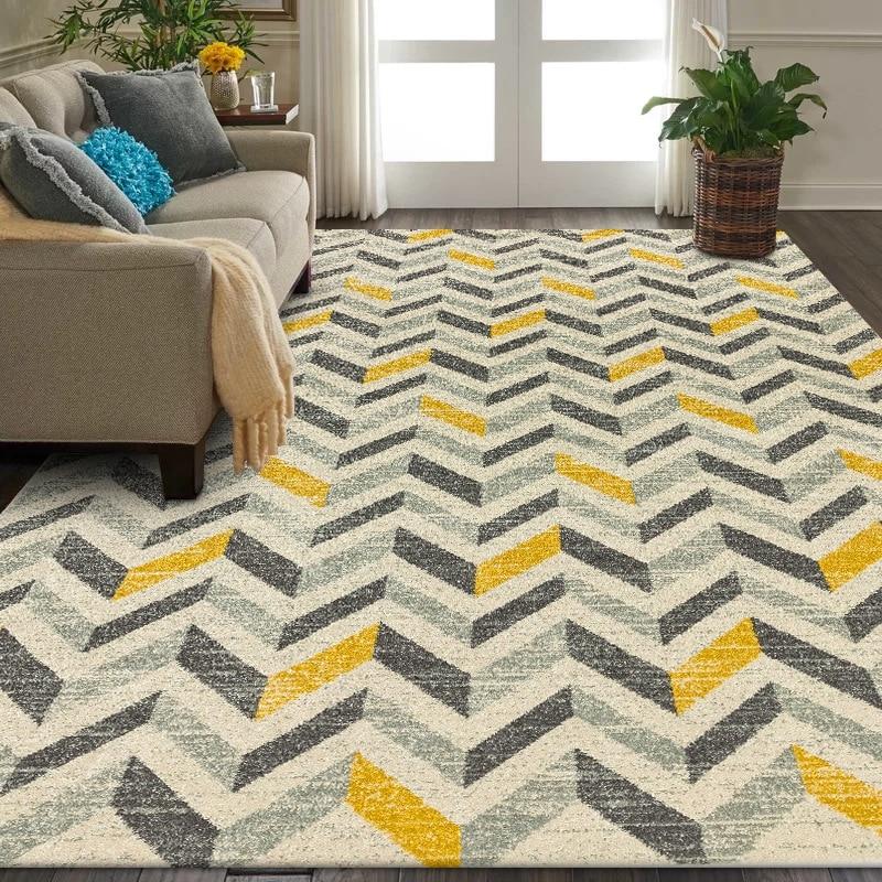 Tapis Jaune Moutarde et Gris