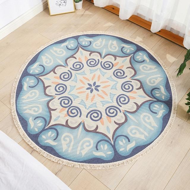 Tapis Rond Bohème Bleu