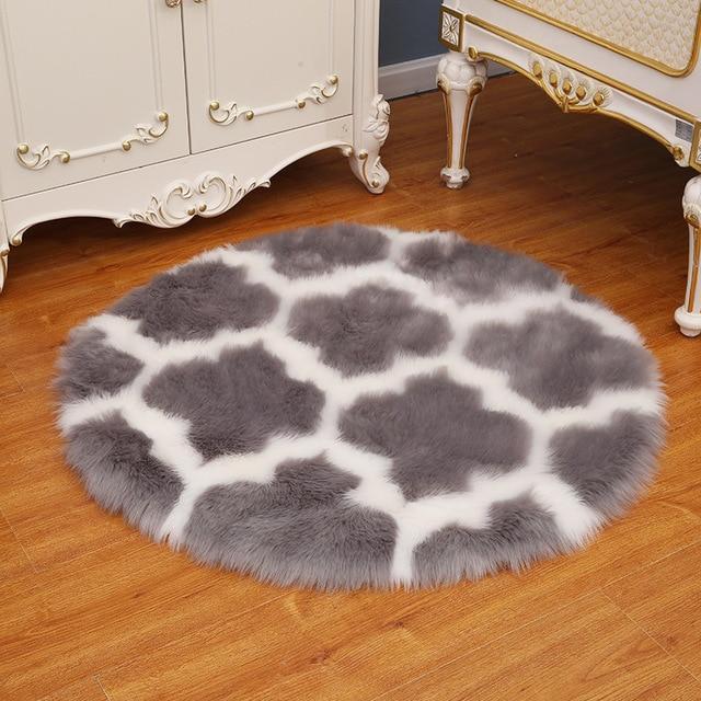 Tapis Rond Fausse Fourrure Gris