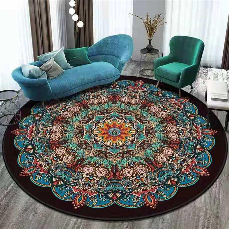 Tapis Rond Mandala Noir