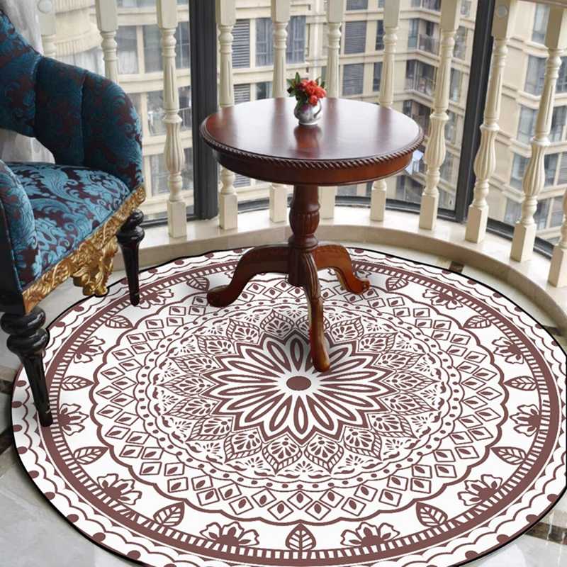 Tapis Rond Marron et Blanc