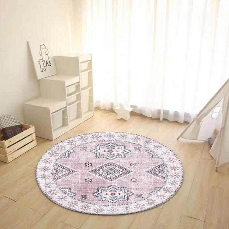 Tapis Rond Rose Poudré