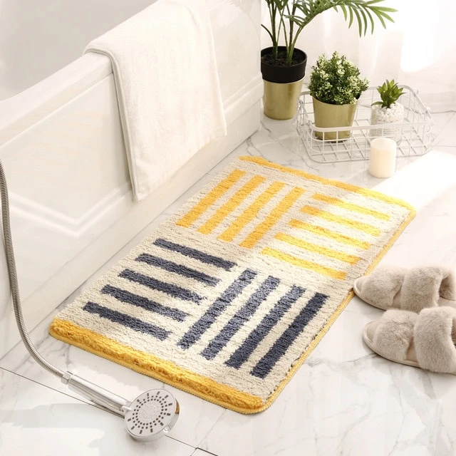 Tapis Salle de Bain Jaune et Gris