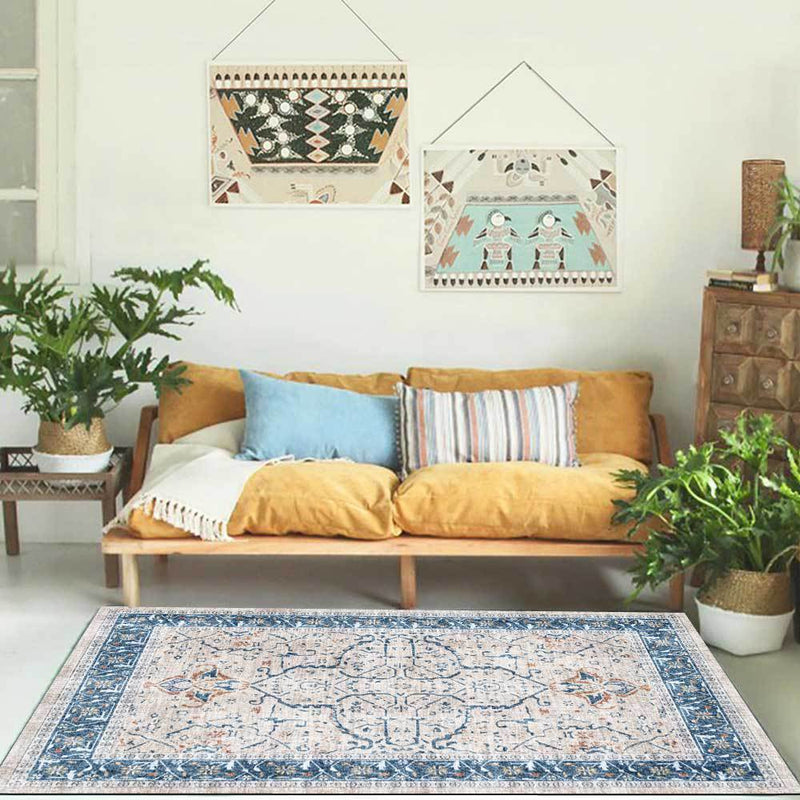 Tapis Vintage Bleu et Beige Salon