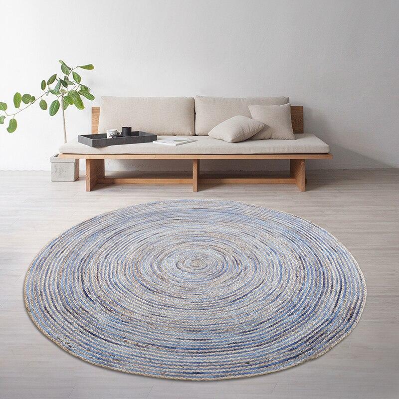 Tapis Jute Bleu Rond